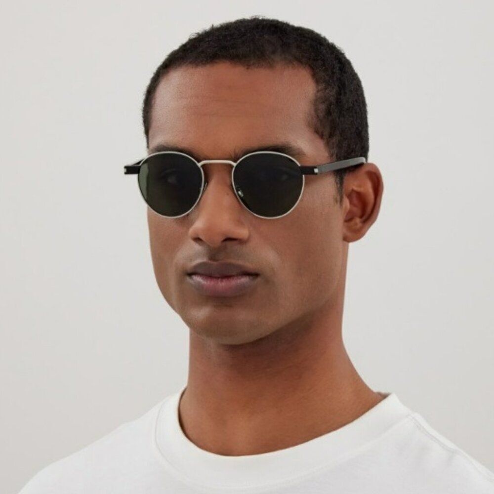 NEW Saint Laurent SL707 001 Silver Havana Grey Oval Unisex Sunglasses